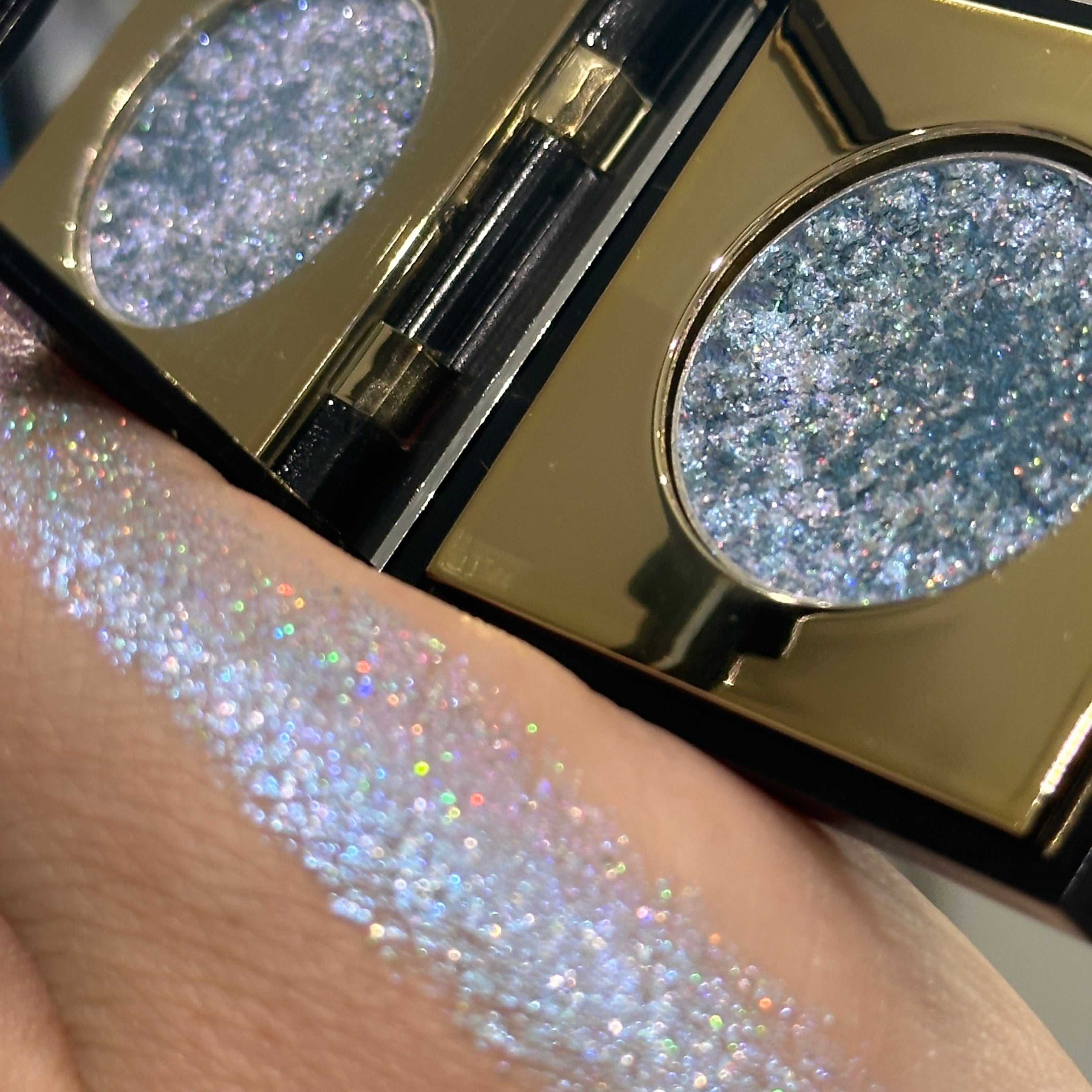 Holographic baby blue glitter eyeshadow