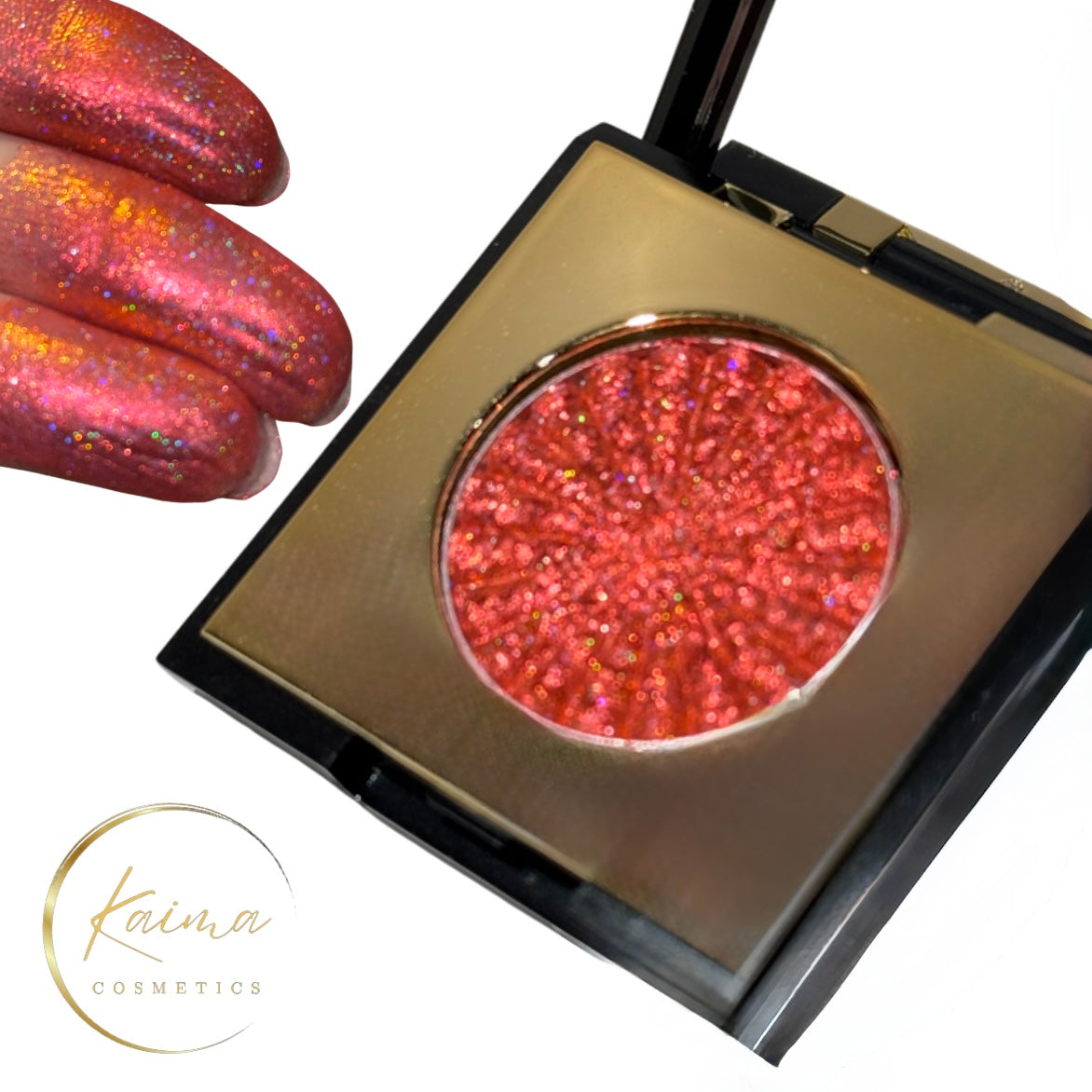 Holographic red orange multichrome glitter eyeshadow