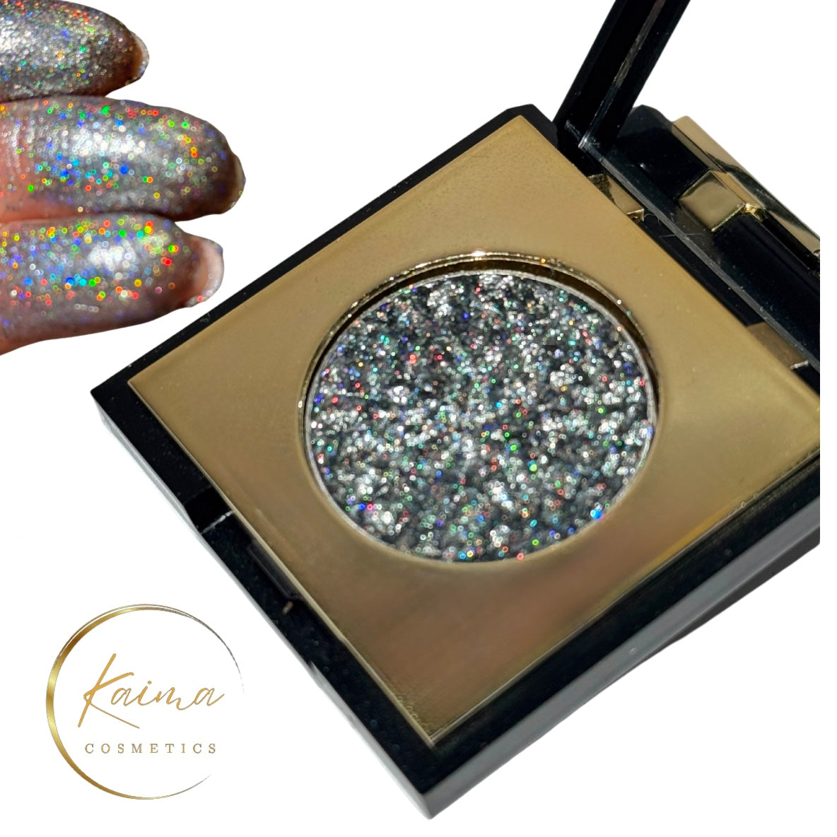 Holographic gray glitter eyeshadow