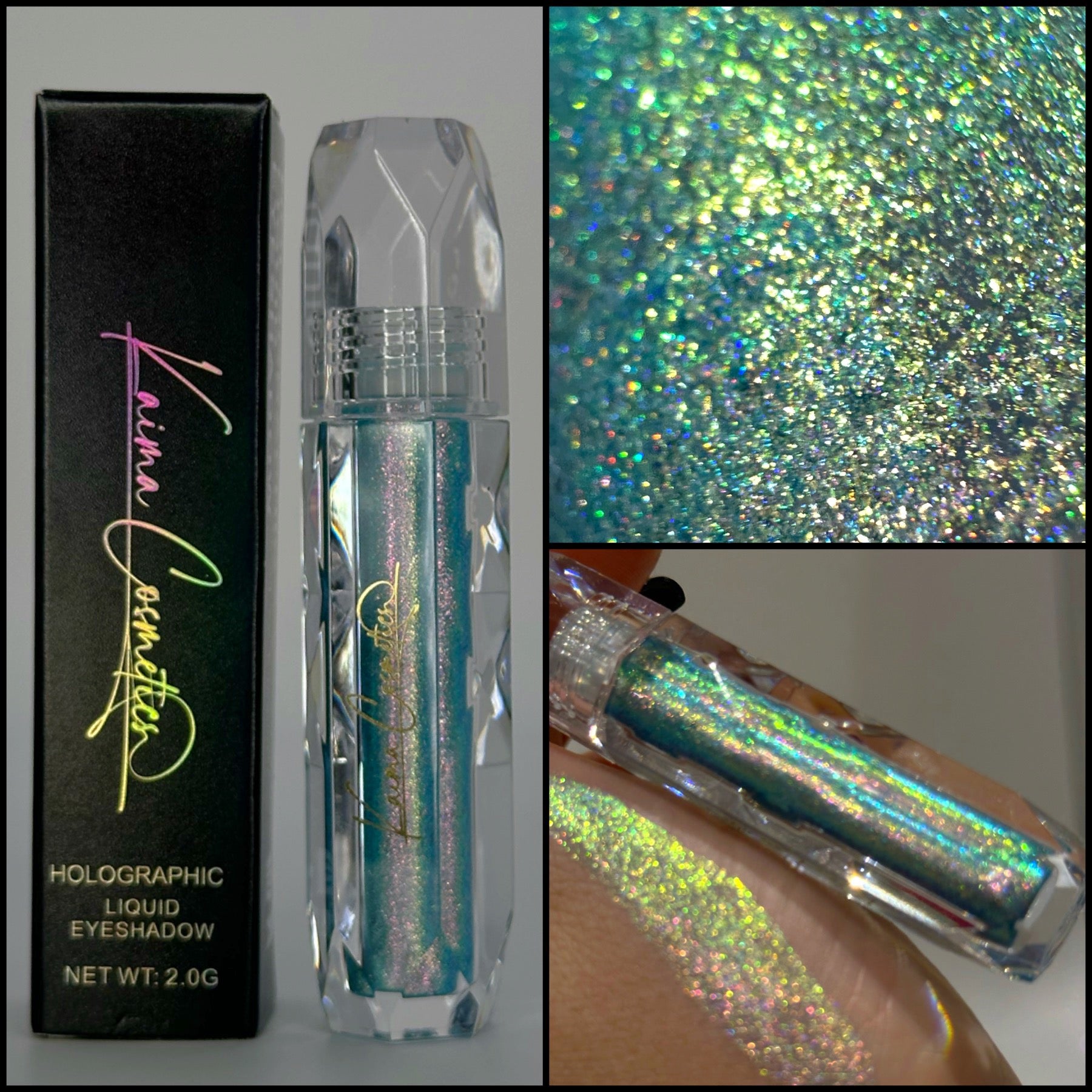 green gold holographic multichrome liquid glitter eyeshadow