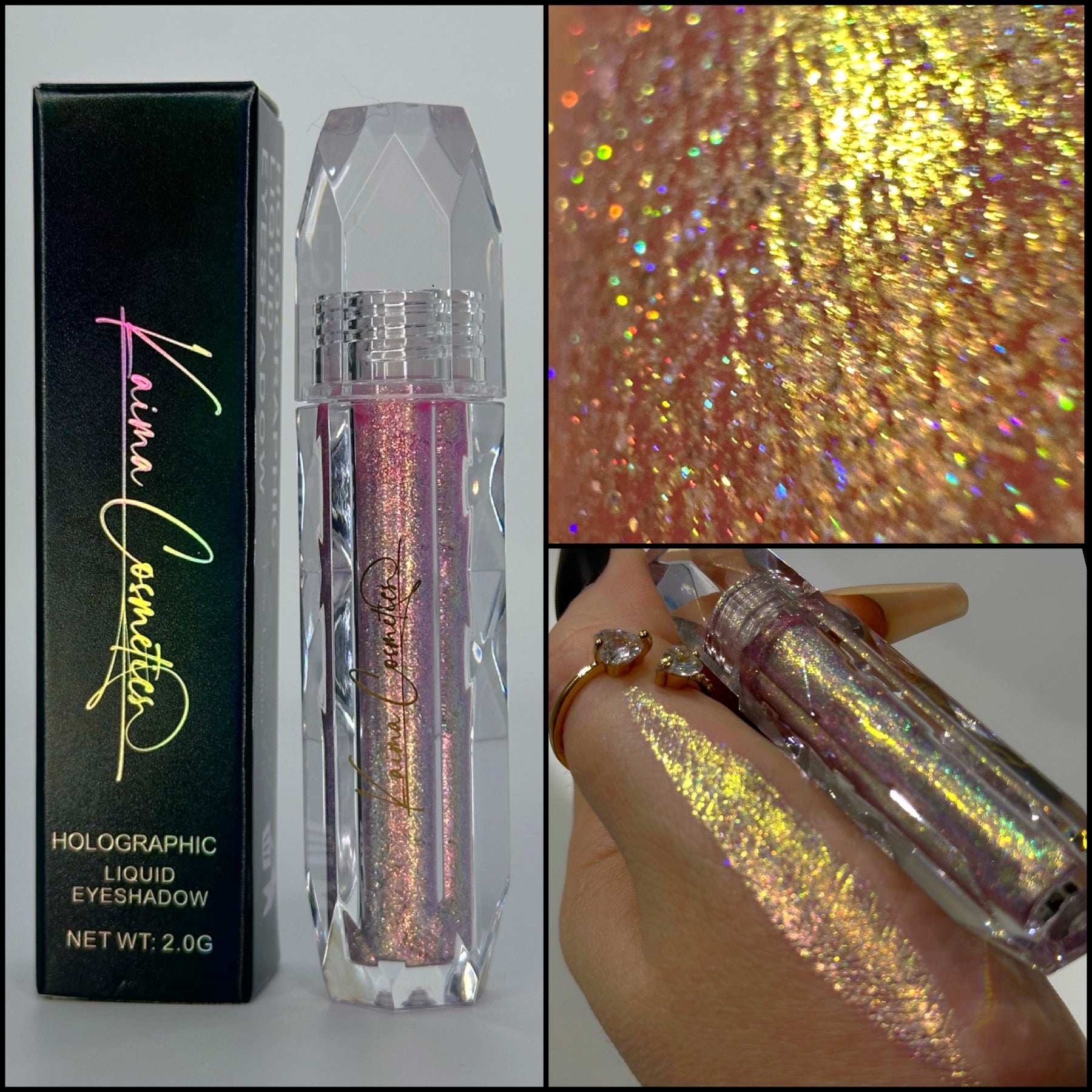 Holographic gold liquid glitter eyeshadow