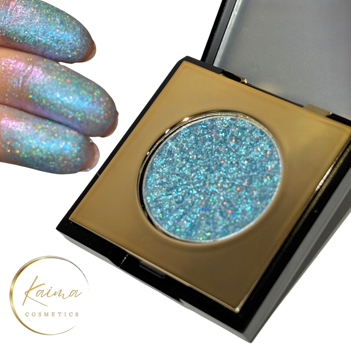 Holographic multichrome baby blue glitter eyeshadow 