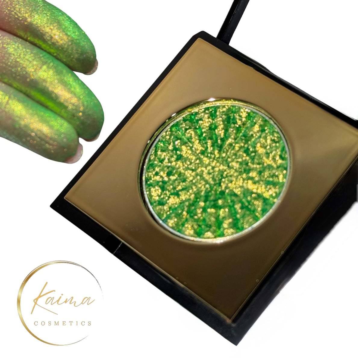 Green gold multichrome shimmer eyeshadow 