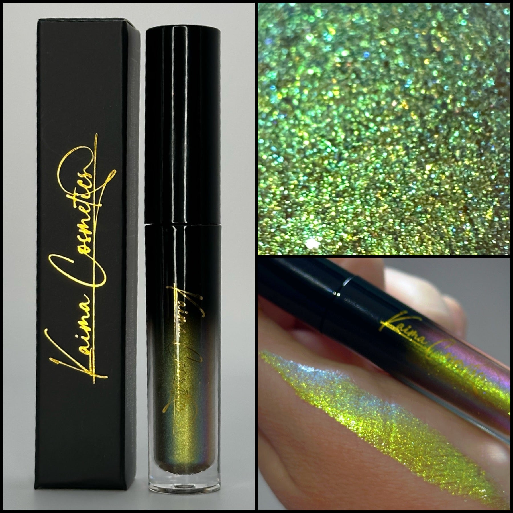 Multichrome green gold glitter lipgloss