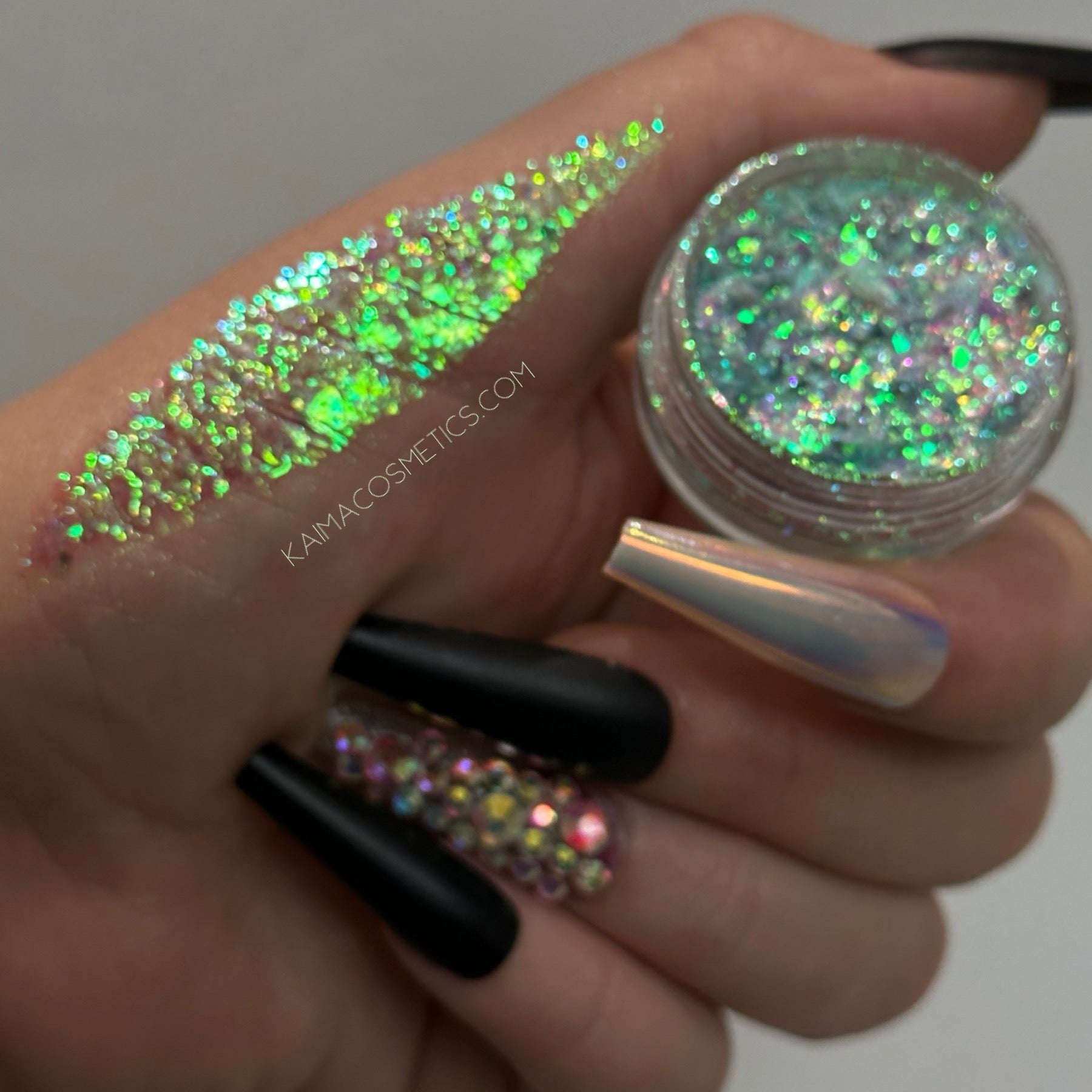 Lime green chameleon glitter nail eyeshadow flakes